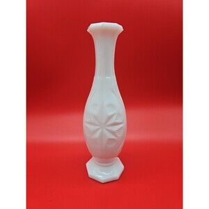 Vintage Milk Glass Bud Vase STARBURST Pattern 9” Tall Heavy Glass